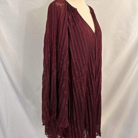 Anthropologie Toulon Pleated Swing Mini Dress Size XL Burgundy - Picture 5 of 10